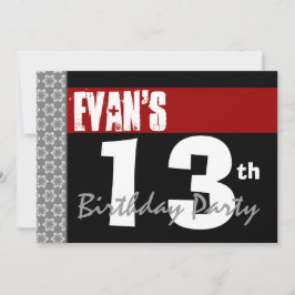 Invitación 13.ª fiesta de cumpleaños: negro y blanco moderno
