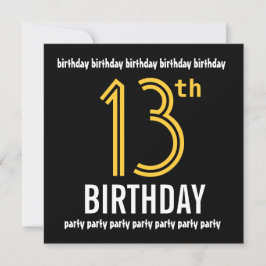 Invitación 13.ª fiesta de cumpleaños, oro moderno y negro