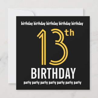 Invitación 13.ª fiesta de cumpleaños, oro moderno y negro
