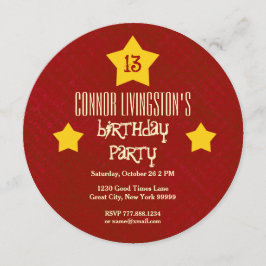 Invitación 13.ª Fiesta de Cumpleaños Red Circle Gold Stars V0