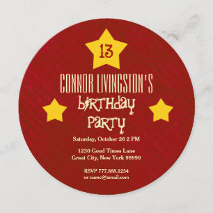 Invitación 13.ª Fiesta de Cumpleaños Red Circle Gold Stars V0