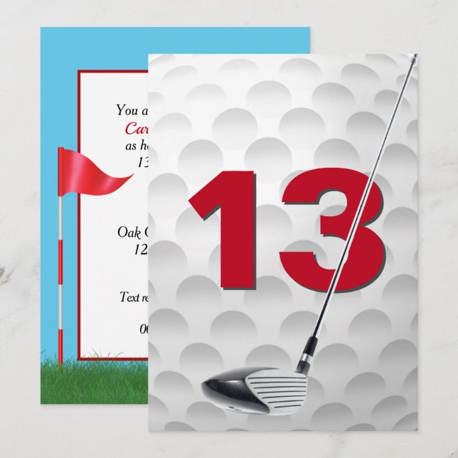 Invitación 13.ª fiesta de cumpleaños Tema de golf (Anverso / Reverso)