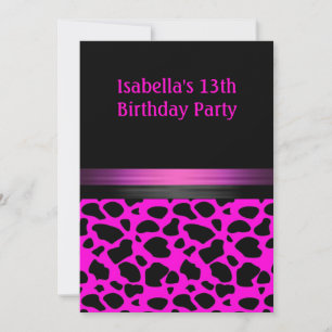 Invitación 13.ª Fuschia Patrón de animales negros rosados