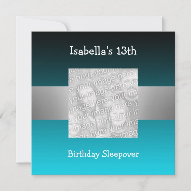 Invitación 13.ª Sleepover de cumpleaños Silver Green Photo 2 (Anverso)
