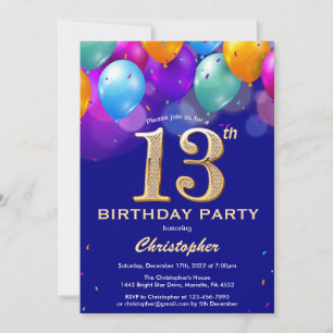 Invitación 13.º Balón azul y dorado de la marina