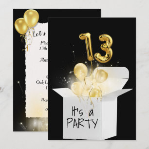 Invitación 13.º Balón De Oro De Cumpleaños En Caja Blanca
