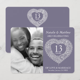 Invitación 13.º boda de encaje Aniversario blanco gris