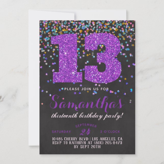 Invitación 13.º cumpleaños - Confetti (Anverso)