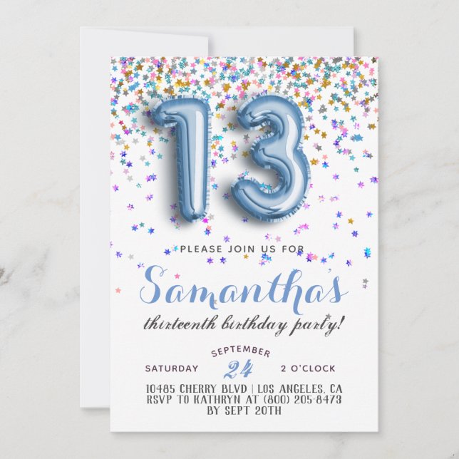 Invitación 13.º cumpleaños - Confetti (Anverso)