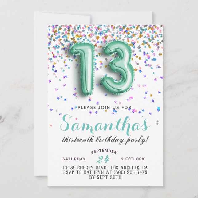 Invitación 13.º cumpleaños - Confetti (Anverso)