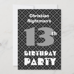 Invitación 13.º cumpleaños Diamantes jóvenes negros modernos