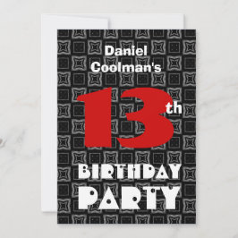 Invitación 13.º cumpleaños Moderno adolescente Patrón blanco