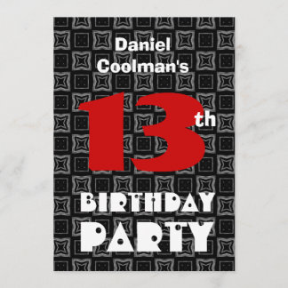 Invitación 13.º cumpleaños Moderno adolescente Patrón blanco 