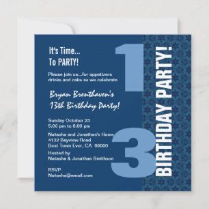 Invitación 13.º cumpleaños moderno de la marina azul G401