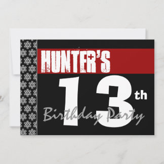 Invitación 13.º cumpleaños moderno para él rojo blanco negro