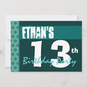 Invitación 13.º Cumpleaños Moderno Para Él Verde X208