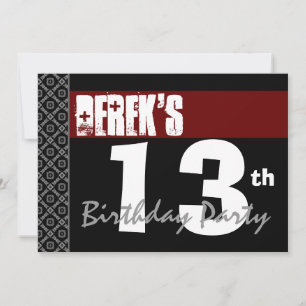 Invitación 13.º Cumpleaños Moderno Para Muchacho Blanco Rojo