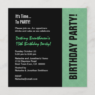 Invitación 13.º cumpleaños moderno y negro W745