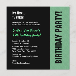 Invitación 13.º cumpleaños moderno y negro W745
