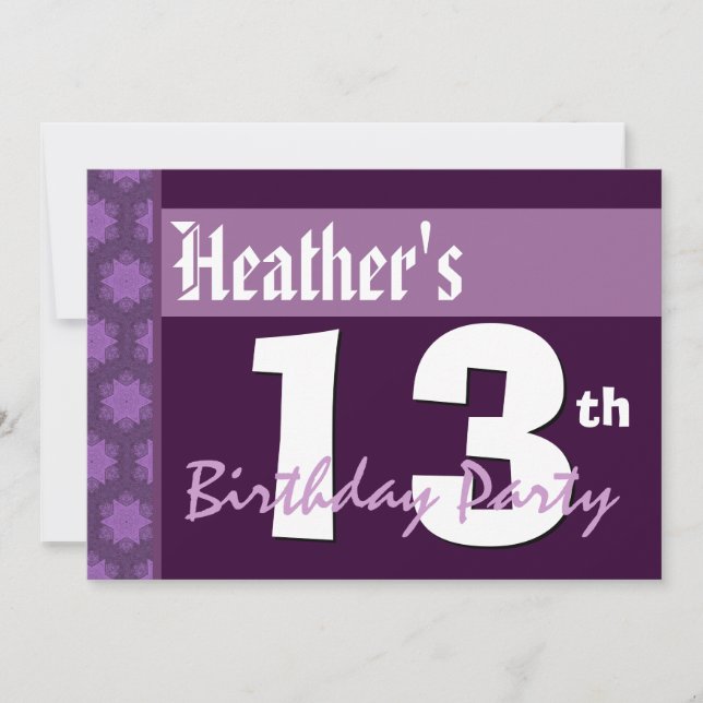 Invitación 13.º cumpleaños Morado moderno X211 (Anverso)