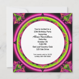Invitación 13.º cumpleaños Neon Kaleidoscope