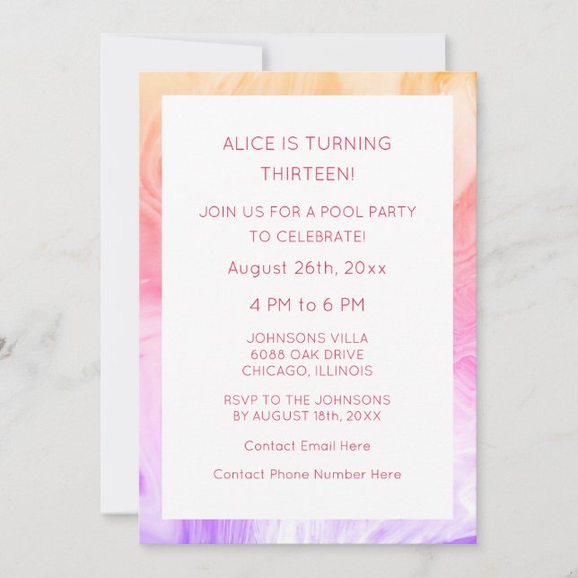 Invitación 13.º cumpleaños Resumen de arte Personalizado de a (Anverso)