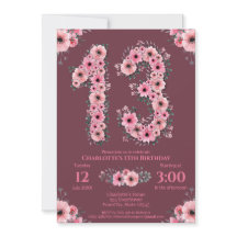 13.º Gran Chica de cumpleaños Flores rosadas folla