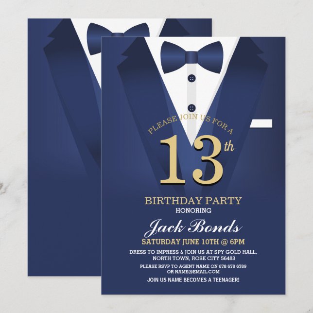 Invitación 13.º Juicio por Espía de Cumpleaños Adolescente de (Anverso / Reverso)