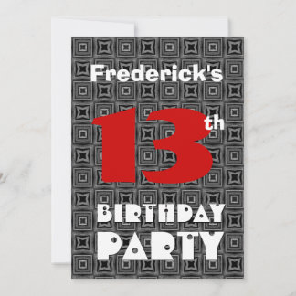 Invitación 13.º natalicio Patrón moderno adolescente negro y 
