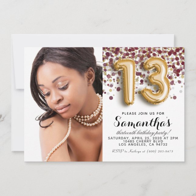 Invitación 13.º retrato de oro de Confetti (Anverso)