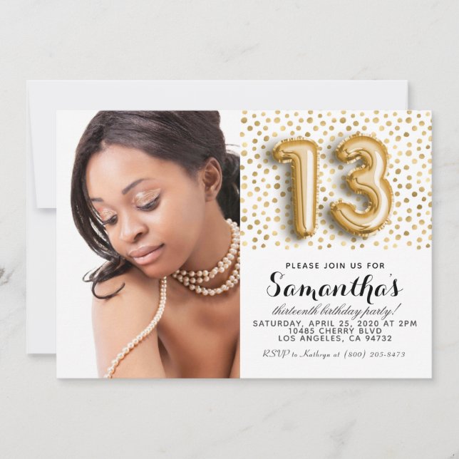Invitación 13.º retrato de oro de Confetti (Anverso)