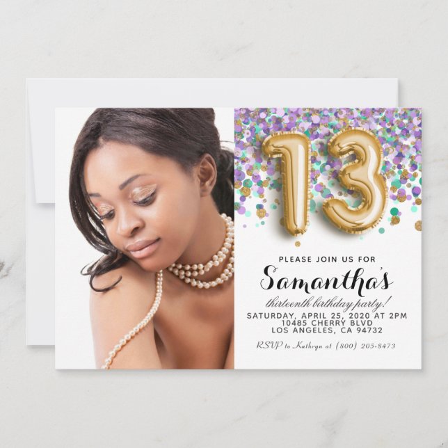 Invitación 13.º retrato de oro de Confetti (Anverso)