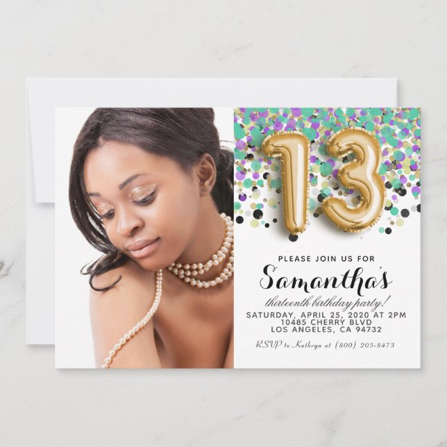 Invitación 13.º retrato de oro de Confetti (Anverso)