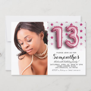 Invitación 13.º retrato de Purpurina Estrella de Cumpleaños