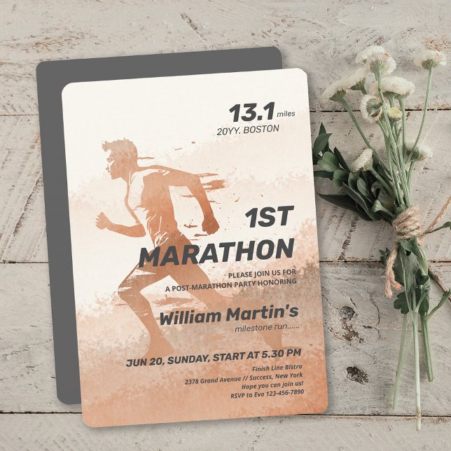 Invitación 13,1 millas Fiesta de Maratón de Correos (13.1miles 1ST Marathon-Post Marathon Party Invitation)