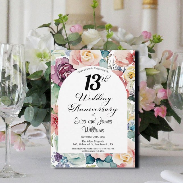 Invitación 13° Aniversario Boda Elegante Script Floral (Subido por el creador)