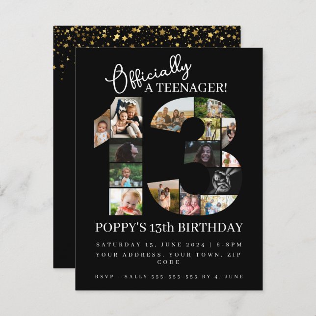 Invitación 13 años oficialmente un collage de fotos de un ado (Anverso / Reverso)