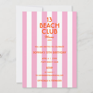 Invitación 13 Beach Club Cabana Raya de Cumpleaños 13