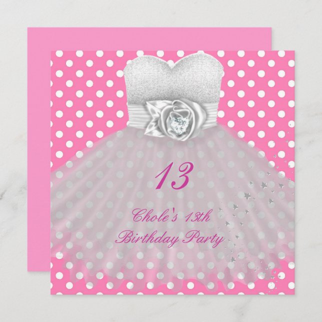 Invitación 13 Chicas del partido de los cumpleaños 13 adolesc (Anverso / Reverso)