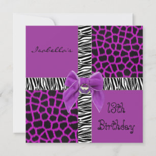 Invitación 13 cumpleaños adolescente Animal Morado