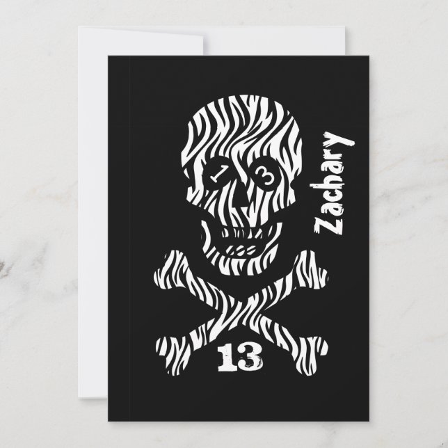 Invitación 13 cumpleaños o cualquier año Calavera y cruces Z1 (Anverso)
