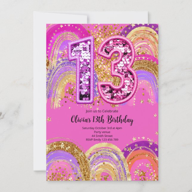 Invitación 13th Birthday Girls Invitation (Anverso)