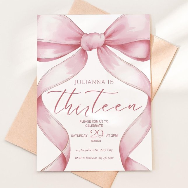 Invitación 13th birthday invitation girl Pink Coquette Invite (Subido por el creador)