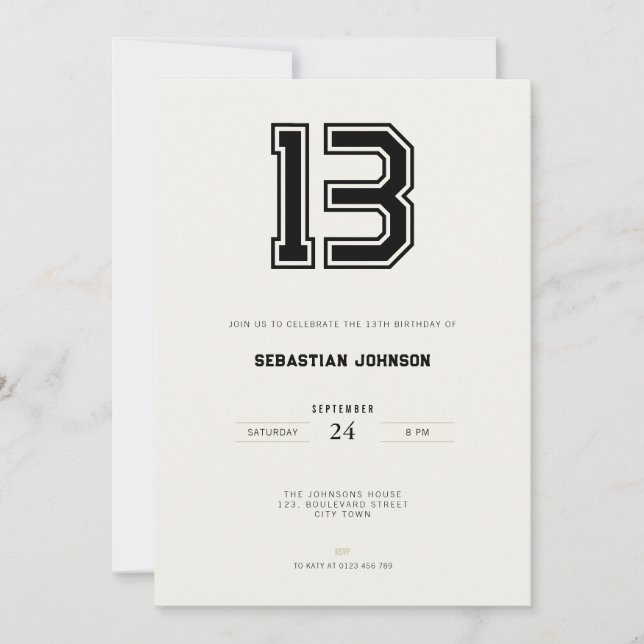 Invitación 13th Birthday Invitation - Minimal Sport Style (Anverso)