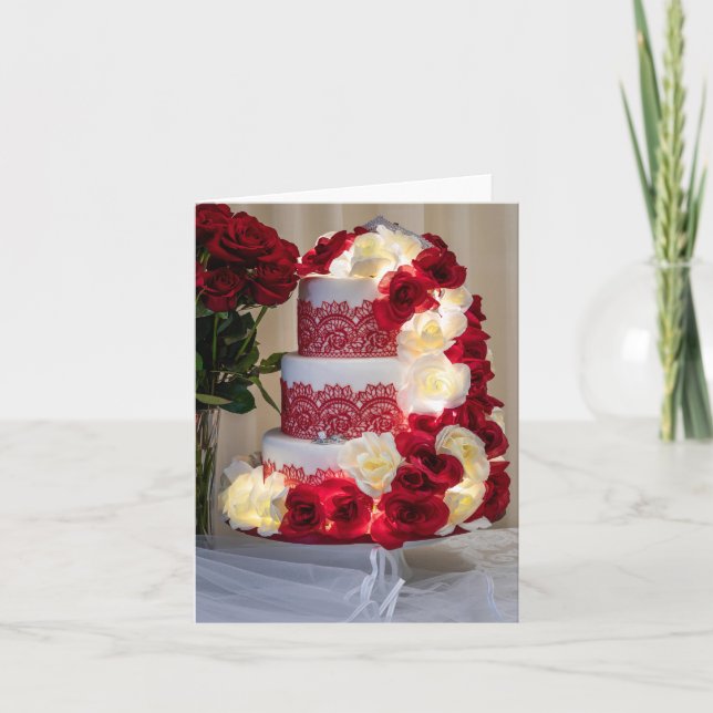 Invitación 1458-Pastel de Boda, Ramo, Anillos y Velo (Anverso)