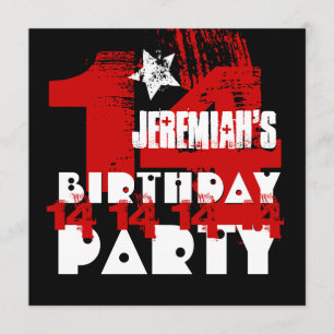 Invitación 14.ª fiesta de cumpleaños Grunge RED y NEGRO Z14A1