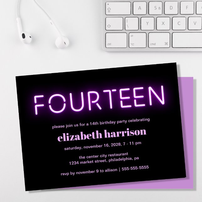 Invitación 14.ª fiesta de cumpleaños Luces de Neón Morado (Subido por el creador)