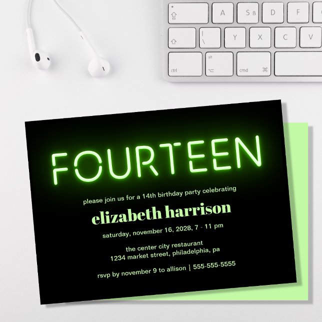 Invitación 14.ª fiesta de cumpleaños Luces de Neón Verde (Subido por el creador)