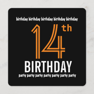 Invitación 14.ª fiesta de cumpleaños Naranja moderno y negro