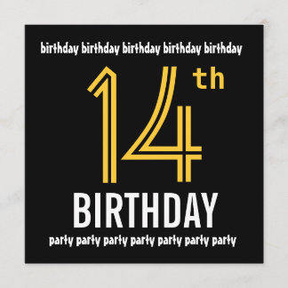 Invitación 14.ª fiesta de cumpleaños, oro moderno y negro